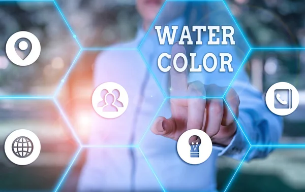 Концептуальний почерк, що показує колір води. Ділова фотографія, що демонструє водорозчинний зв'язувач, такий як гумова арабська і розріджений водою . — стокове фото