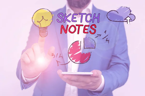 Texto de escritura de palabras Sketch Notes. Concepto de negocio para el notetaking visual Combinación de notetaking y doodling . — Foto de Stock