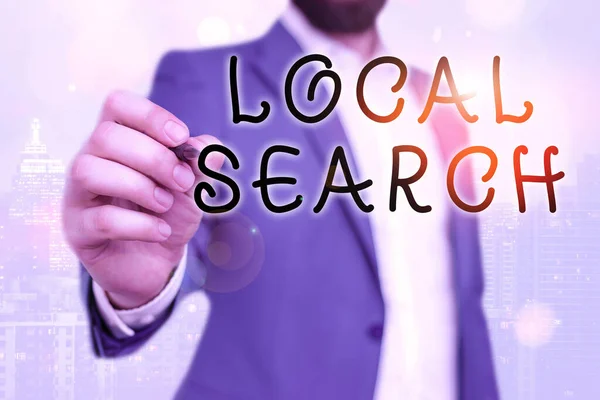 Handwriting text Local Search. Concept meaning searches of a structured database of local business listings.