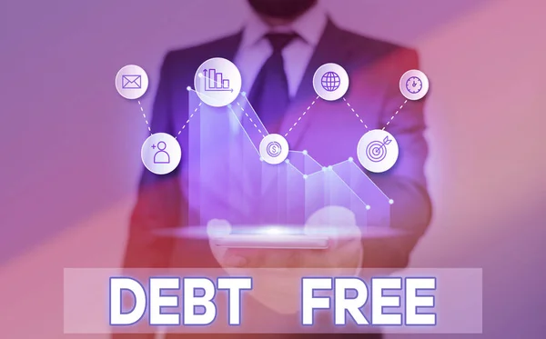 Texto de escritura de palabras Debt Free. Concepto de negocio para no poseer ningún dinero a cualquier individuo o empresas . — Foto de Stock