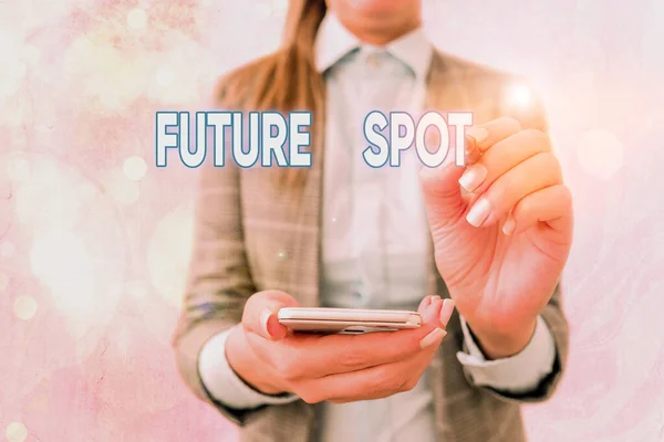 Textskylt som visar Future Spot. Konceptuell bild hänvisar till en åtgärd som kommer att äga rum i framtiden. — Stockfoto