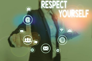 El yazısı metin Respect Yourself. Kavram anlamı size iyi ve değerli iyi tedavi olmak inanan.