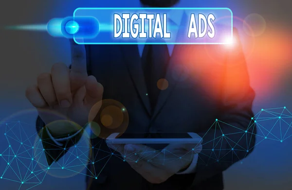 Handschrift tekst Digital Ads. Concept betekent gebruikt het internet om promotionele marketing berichten te leveren. — Stockfoto