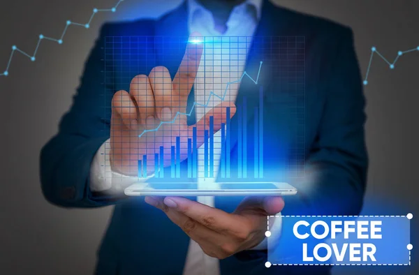 Handgeschreven tekst schrijven koffie liefhebber. Concept betekent een demonstratie die houdt van of een voorliefde voor het drinken van koffie. — Stockfoto