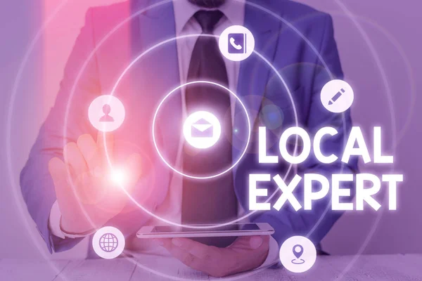 Word writing text Local Expert. Business concept for offers expertise and assistance in booking events locally.