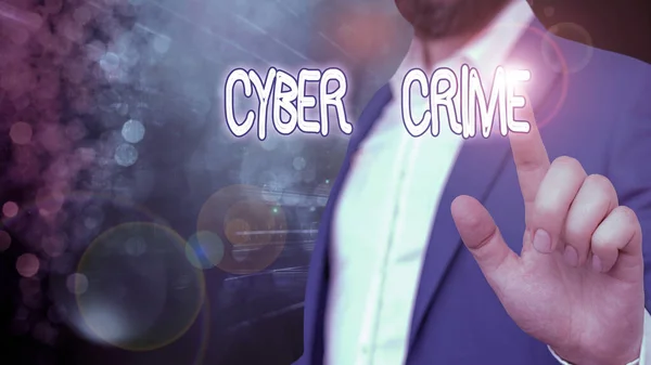 Texto escrito por Word Cyber Crime. Concepto de negocio para actividades delictivas llevadas a cabo a través de Internet . — Foto de Stock