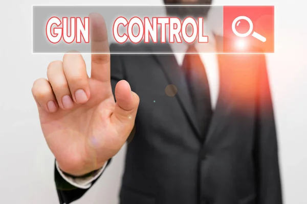 Text sign showing Gun Control. Conceptual photo legal measure intended to restrict the possession of guns. — Stock Photo, Image