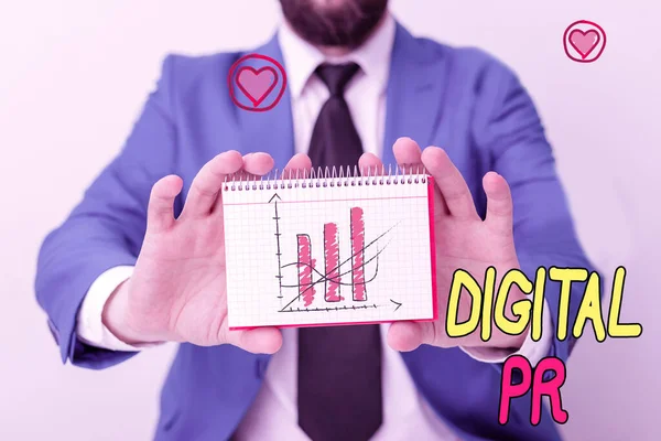 Handschrift tekst schrijven Digital Pr. Concept betekent marketing strategie gebruikt om hun online aanwezigheid te verhogen. — Stockfoto