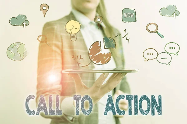 Word writing text call to action. Geschäftskonzept für Ermahnung etwas tun, um Ziel mit Problem zu erreichen. — Stockfoto