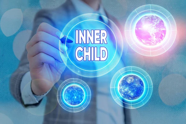 Word writing text Inner Child. Business concept for the childlike usually hidden part of a demonstrating s is demonstratingality Elements of this image furnished by NASA. — Stock Photo, Image