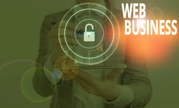 Nota de escritura que muestra Web Business. Foto de negocios mostrando la venta de servicios o productos en línea Haciendo negocios en línea . — Foto de Stock