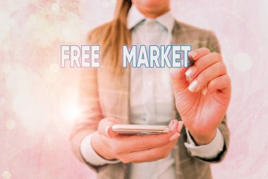 Serbest Pazar 'ı gösteren metin işareti. Kavramsal fotoğraf düzensiz bir ekonomik değişim sistemi veya serbest rekabet sistemi.