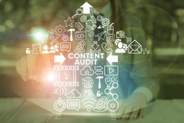 Sözcük yazma içeriği denetimi. İçerik elemanları ve bilgilerin değerlendirilmesi için iş kavramı.