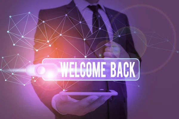 Conceptual hand writing showing Welcome Back. Business photo text something back to greet the return of someone or something. — Zdjęcie stockowe