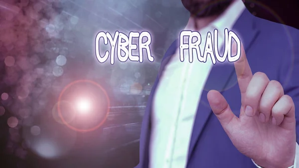 Teks tulisan kata Cyber Fraud. Konsep bisnis untuk setiap kejahatan yang dilakukan dengan menggunakan komputer . — Stok Foto