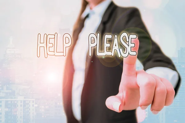 Skriva lapp som visar Hjälp Snälla. Företagsfoto visa upp används för att göra en begäran eller efterfrågan på någon för hjälp. — Stockfoto