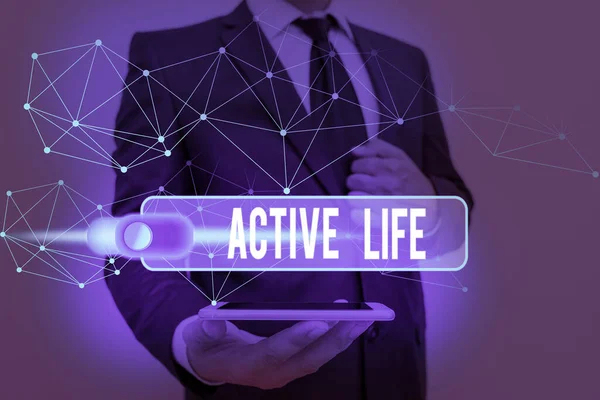 Koncepční rukopis znázorňující Aktivní život. Obchodní foto text způsob života, který integruje fyzickou aktivitu do vašeho každodenního. — Stock fotografie
