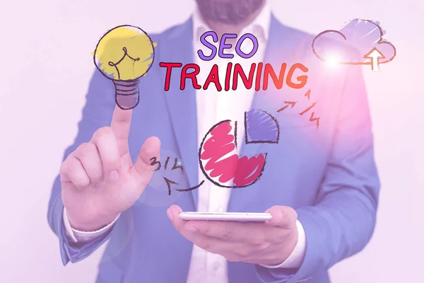 Tekst schrijven Seo Training. Business concept voor specifieke kennis te leren verbeteren prestaties in de huidige rollen. — Stockfoto