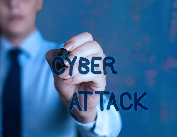Texto de escritura de palabras Cyber Attack. Concepto de negocio para el intento de los hackers de dañar o destruir una red informática . — Foto de Stock