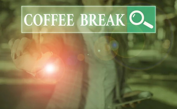 Λέξιμο κειμένου Διάλειμμα για καφέ. Επιχειρηματική ιδέα για σύντομο χρονικό διάστημα, όταν σταματήσετε να εργάζεστε για να έχουν ένα φλιτζάνι καφέ. — Φωτογραφία Αρχείου