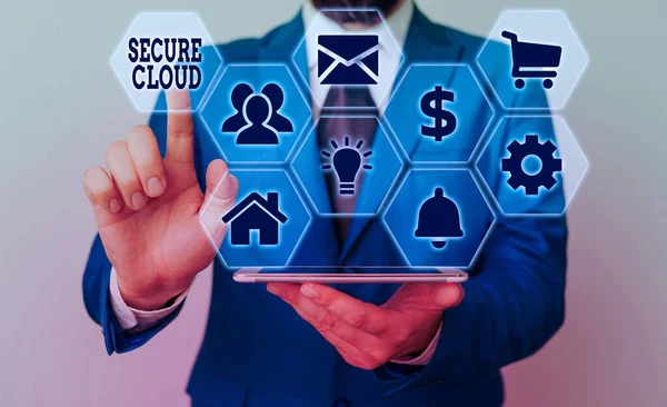 Escritura a mano de texto Secure Cloud. Concepto significado Proteger la información almacenada seguro Tecnología controlada . — Foto de Stock