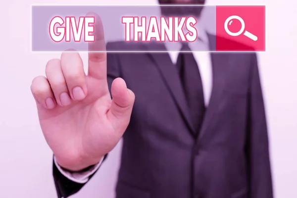 Sinal de texto mostrando Give Thanks. Foto conceitual expressar gratidão ou mostrar apreço Reconhecer a bondade . — Fotografia de Stock