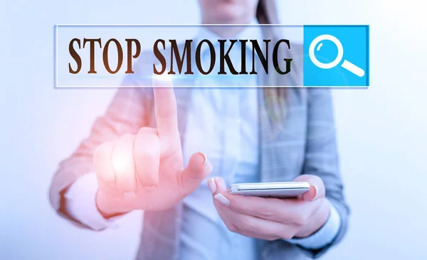 Writing note showing Stop Smoking. Business photo showcasing the process of discontinuing or quitting tobacco smoking. — Stock Photo, Image