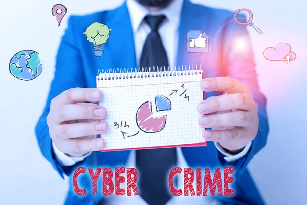 Texto escrito por Word Cyber Crime. Concepto de negocio para actividades delictivas llevadas a cabo a través de Internet . — Foto de Stock