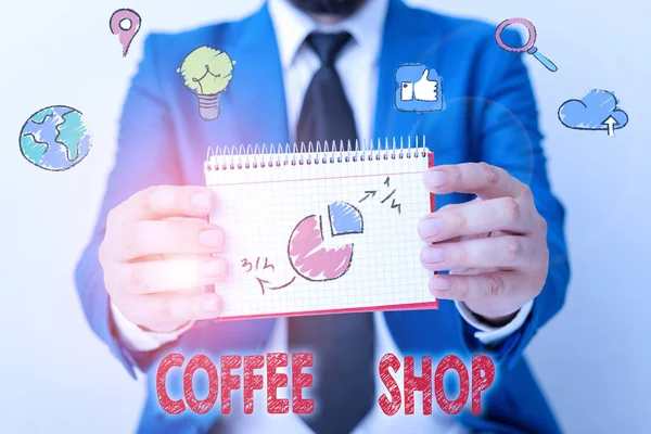 Woord schrijven tekst Coffee Shop. Zakelijk concept voor kleine informele restaurant serveert koffie en lichte verfrissingen. — Stockfoto