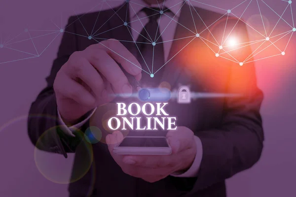 Escritura a mano conceptual que muestra Book Online. Forma de libro de texto de foto de negocios que solo está disponible para leer en Internet . — Foto de Stock