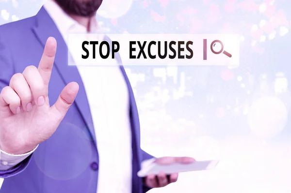 Word writing text Stop Excuses. Business concept for put an end to an explanation for something that went wrong. — Stock Photo, Image