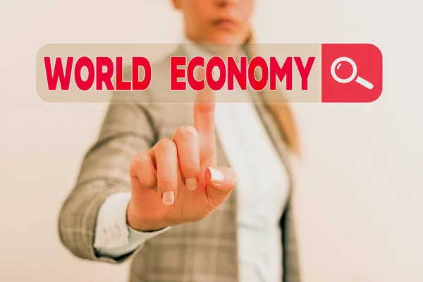 Word writing text World Economy. Business concept for way in which countries economy have been emerging to operate. — Stock Photo, Image