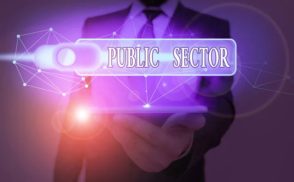 Πινακίδα κειμένου που δείχνει τον δημόσιο τομέα. Εννοιολογική φωτογραφία του τμήματος μιας οικονομίας που ελέγχεται από το κράτος. — Φωτογραφία Αρχείου