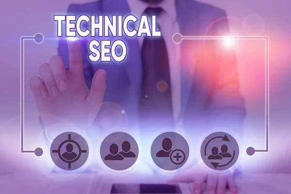 Handgeschreven tekst schrijven technische SEO. Concept betekent optimalisatie van de website die niet het inhoudsgedeelte betrekt. — Stockfoto