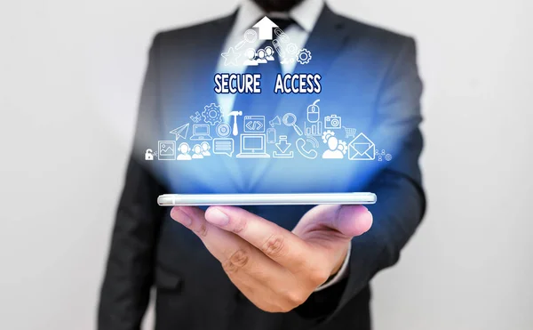 Textzeichen mit Secure Access. Konzeptfotos verbessern die Sicherheit und Kryptographie in Geräten. — Stockfoto