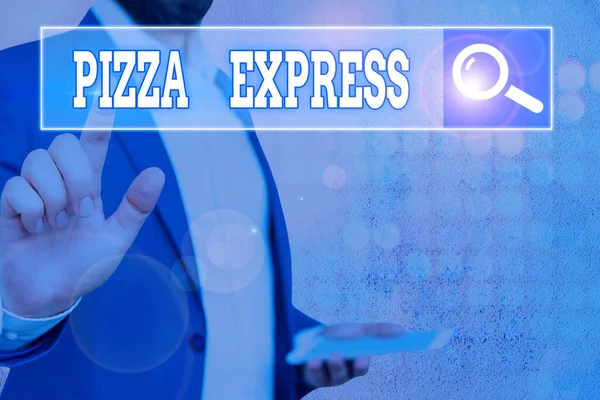 Ordskrivning text Pizza Express. Affärsidé för snabb leverans av pizza till din dörr Snabb servering. — Stockfoto