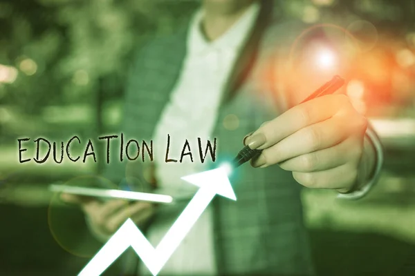 Schrijfbriefje met onderwijsrecht. Zakelijke foto presentatie van juridische discipline die betrekking heeft op alle kwesties met betrekking tot scholen. — Stockfoto