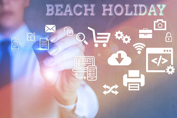 手書きのテキスト書き込み｜Beach Holiday。概念とは、基本的にビーチで日光浴をする場所を意味します. — ストック写真