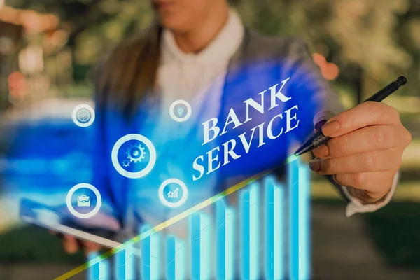 Scrittura concettuale a mano che mostra il servizio bancario. Attività connesse all'accettazione e alla salvaguardia del denaro da parte delle banche . — Foto Stock