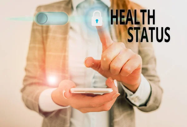 Text sign showing Health Status. Conceptual photo The state of health of a demonstrating or population assessed. — Stock Photo, Image