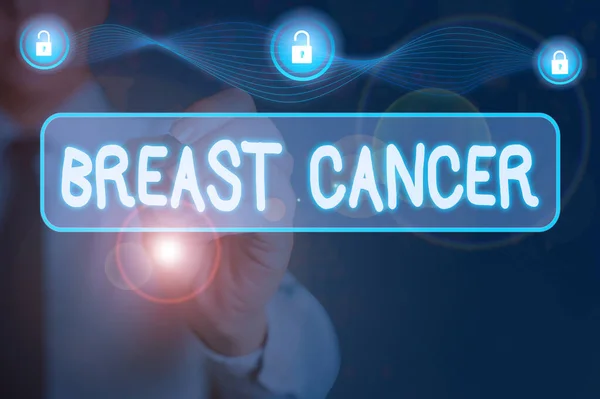 Konceptualne pismo pokazujące raka piersi. Zdjęcia biznesowe pokazujące nowotwór złośliwy powstający z komórek piersi. — Zdjęcie stockowe
