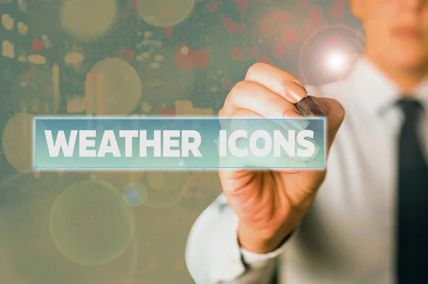Ordskrivning text Väder ikoner. Affärsidé för Plotted på ett synoptiskt diagram som används för väderprognoser. — Stockfoto