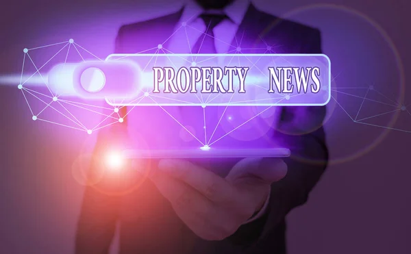 Signo de texto que muestra Property News. Foto conceptual La compra o venta, y el alquiler de terrenos o edificios . —  Fotos de Stock