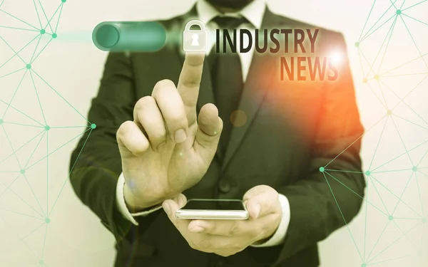 Handschrift tekstschrijven Industry News. Concept: het leveren van nieuws aan het grote publiek of een doelpubliek. — Stockfoto