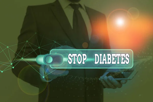 Handgeschreven tekst schrijven stop diabetes. Begrip voorkomen van de ziekte van verheende glucosespiegel in het bloed. — Stockfoto