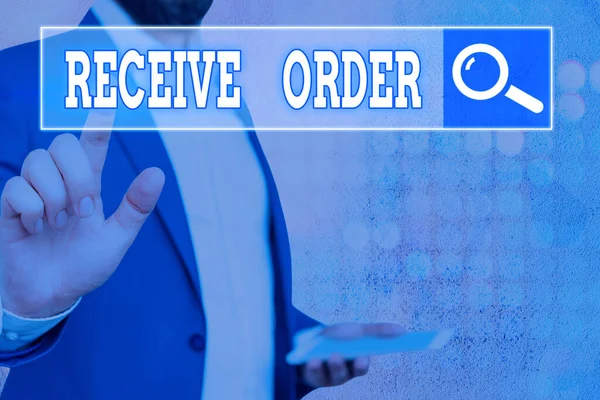 Ordentlig text Ta emot order. Affärsidé för leverans och mottagande av varor eller tjänster på angivna villkor. — Stockfoto