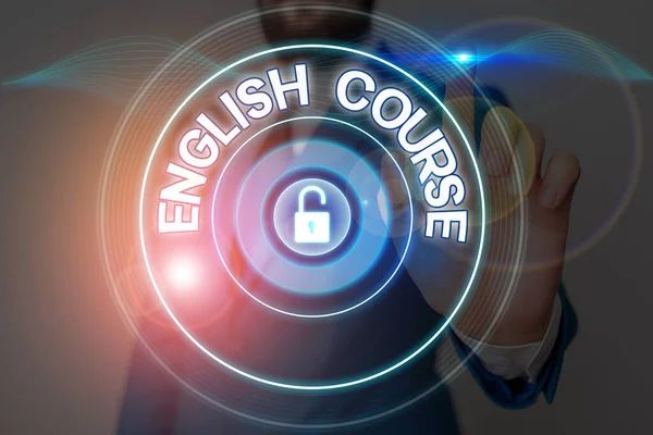 Text sign showing English Course. Conceptual photo courses cover all levels of speaking and writing in english. — Stock Photo, Image