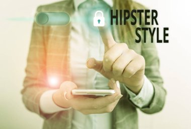 Hipster Style 'ı gösteren metin işareti. Kavramsal fotoğraf moda tercihleri ve müzik ilgi alanları çoğunluğun dışında kalıyor.