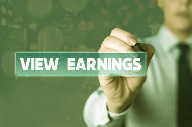 Kelime yazma metni View Earnings. Giderlerin düşülmesinden sonra gelir dengesini görmek için iş kavramı.