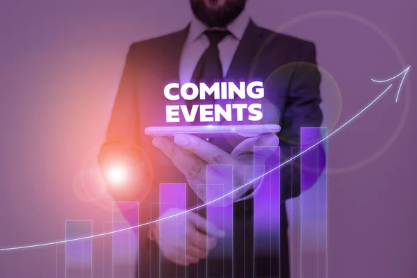 Wort schreibt Text kommenden Ereignissen. Business-Konzept für Happening oder bald erscheinende bevorstehende Veranstaltung. — Stockfoto